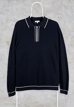 Reiss Black Polo Shirt Long Sleeved 1/4 Zip Medium
