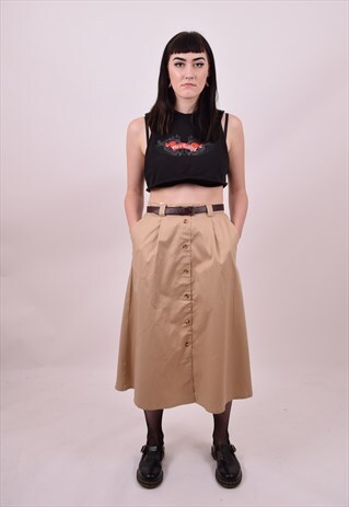 VINTAGE 80'S KHAKI BROWN SKIRT PREPPY SIZE 10 TO 12