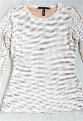 BEIGE SEMI SHEER LONG SLEEVE TOP BY BCBG MAX AZRIA, M SIZE