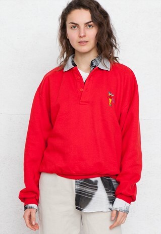 VINTAGE RED HUGO BOSS PULLOVER SWEATSHIRT