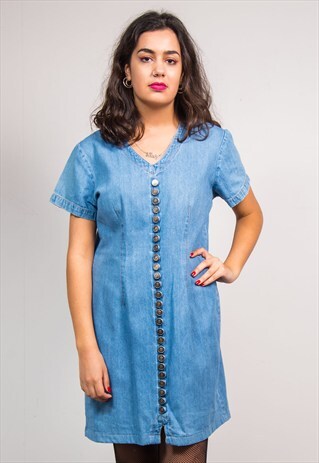 VINTAGE 90'S BUTTON DETAIL DENIM MINI DRESS