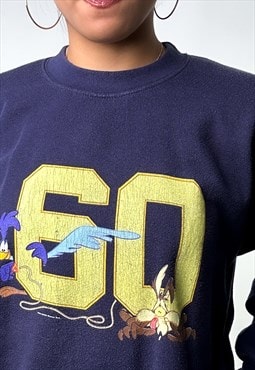 Navy Blue 2000 Warner Bros Print Sweatshirt