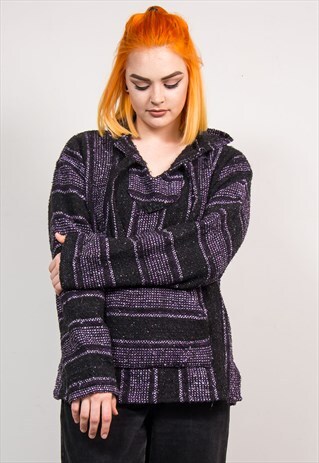 90'S PURPLE STRIPED GRUNGE FESTIVAL BAJA HOODIE JUMPER