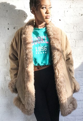 SHEARLING JACKET/COAT WITH FLEECE LINING (1990'S/LADIES)