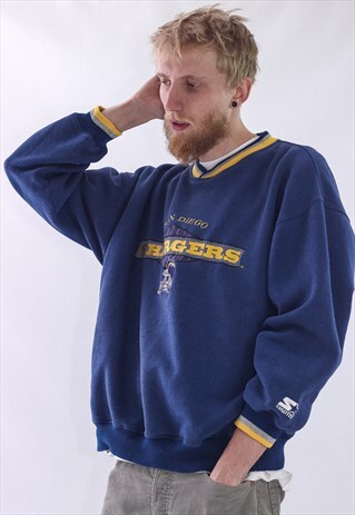 VINTAGE MENS CHARGERS STARTER BIG LOGO SWEATHSHIRT CREW NECK