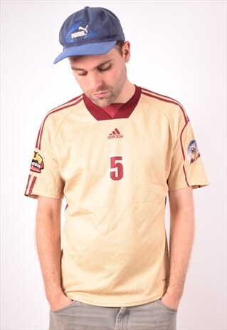 ADIDAS MENS VINTAGE T-SHIRT TOP MEDIUM YELLOW 90S