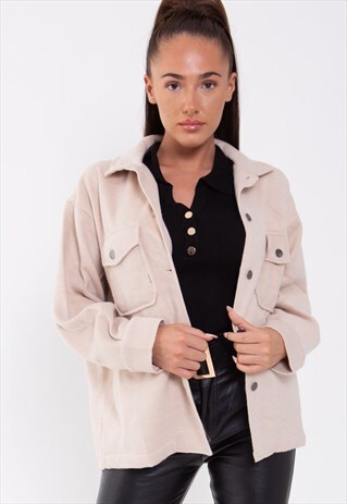 BEIGE OVERSIZED BUTTON UP SHACKET