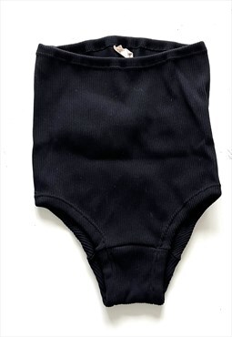 90s Black rib Knit High Waist Swim Bikini Bottom Dress XS