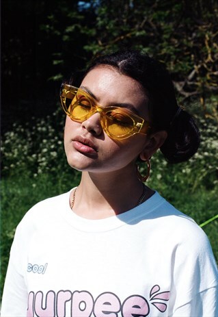TRANSPARENT CAT EYE YELLOW COLOURED SUNGLASSES