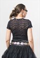 VINTAGE SHEER TOP IN BLACK LACE BLOUSE WOMEN