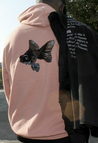 EMBROIDED FISH HOODIE (DUSTY PINK)