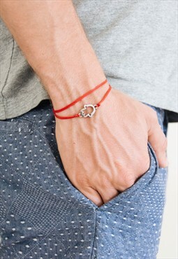 Red hamsa bracelet for men wrapped silver charm for him