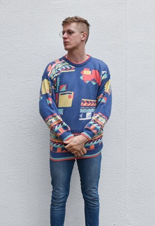 VINTAGE PASTEL ABSTRACT LONGLINE JUMPER SIZE L