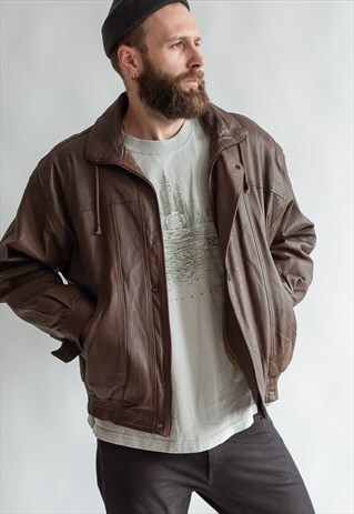 VINTAGE 80S LEATHER BIKER JACKET IN BROWN