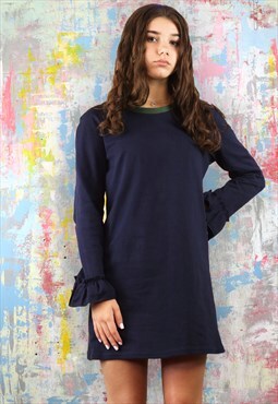 Blue Cotton Mini Dress with frill sleeves