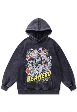 Baseball print hoodie Anime pullover Japanese cartoon jumper