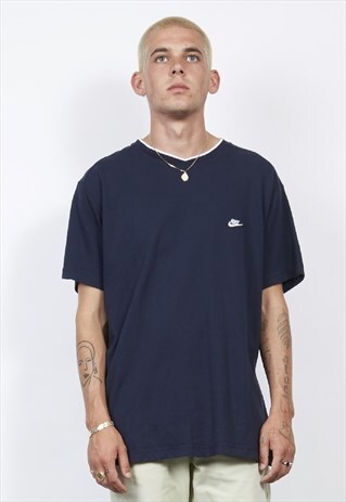 VINTAGE 90'S NIKE V-NECK NAVY REWORKED T-SHIRT