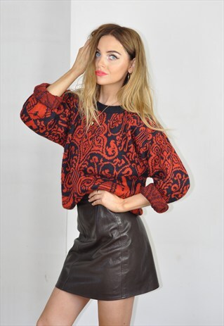 VINTAGE RED & NAVY PATTERN KNITTED JUMPER