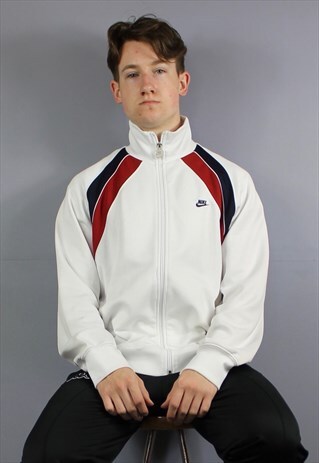 VINTAGE NIKE WINDBREAKER JACKET IN WHITE WITH EMBROIDERED LO