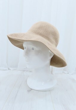 80s Vintage Beige Woven Beach Hat