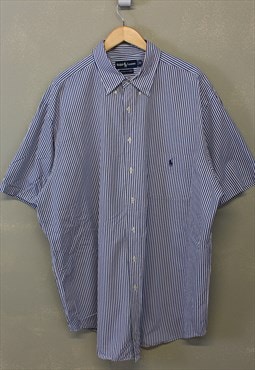 Vintage Ralph Lauren Shirt Blue / White Striped Short Sleeve