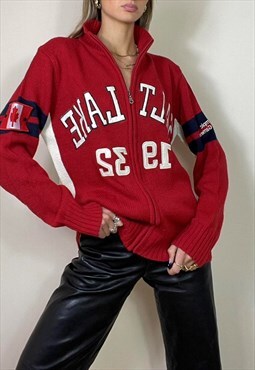 Vintage Y2K 00's Knitted Zip Front Jumper Canada Sports