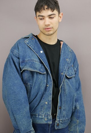 VINTAGE 80'S LINED WRANGLER DENIM JACKET IN BLUE WITH LOGO