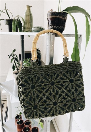 90'S RETRO PARIS CHIC RAFFIA CROCHET TOTE BAG