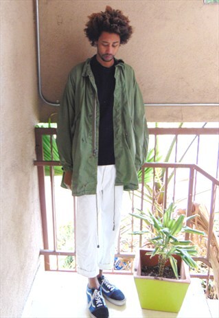 90S MINIMALIST SKATER GRUNGE GREEN ZIP FRONT PARKA JACKET