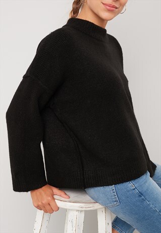 SUBDUED BLACK MOCK NECK DOLMAN JUMPER