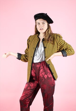 VINTAGE 90S Y2K BLACK YELLOW HOUNDSTOOTH BLAZER JACKET