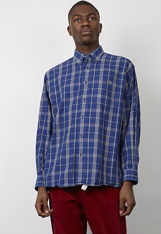VINTAGE 90'S LACOSTE ROYAL BLUE CHECKED SHIRT