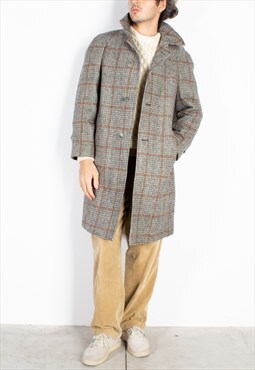 Men's White Grey Brown Checked New Wool Coat