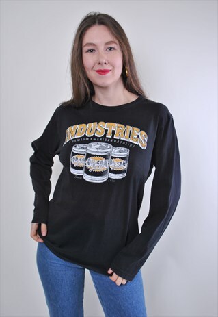VINTAGE LONG SLEEVE INDUSTRIAL PRINT BLACK GRUNGE TSHIRT