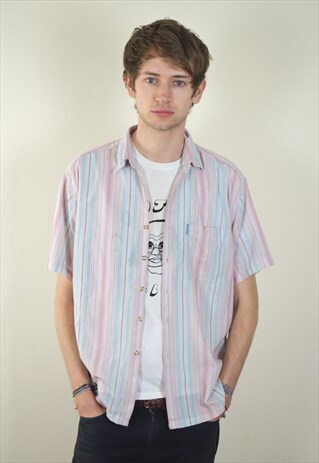 1990S VINTAGE PASTEL STRIPED SHORT SLEEVE SHIRT