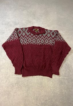 Vintage Knitted Jumper Abstract Patterned Chunky Knit 