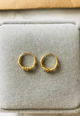 GOLD PLATING STERLING SILVER BALI 12MM HOOP EARRINGS FOR MEN