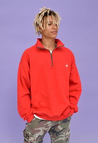 G&G UNISEX RED 1/4 ZIP GOOSE SWEAT