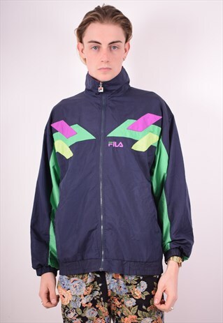 FILA MENS VINTAGE TRACKSUIT TOP JACKET MEDIUM NAVY BLUE 90S