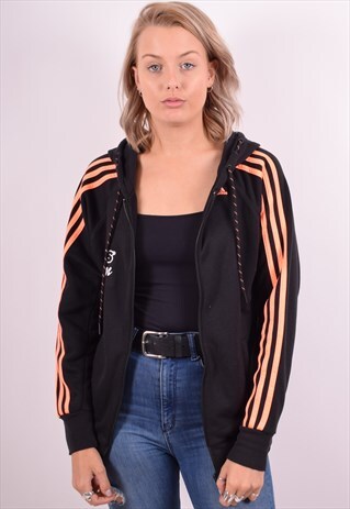 ADIDAS WOMENS VINTAGE HOODIE JACKET LARGE BLACK 90S