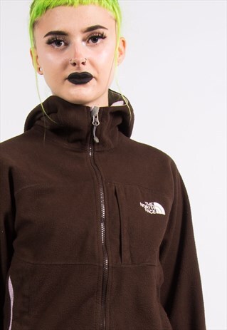 THE NORTH FACE VINTAGE BROWN HOODED FLEECE JACKET