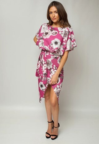 PLUM FLORAL JUDITH WRAP FRONT BATWING DRESS