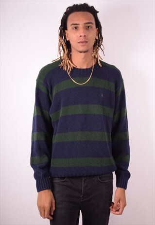 POLO RALPH LAUREN MENS VINTAGE JUMPER SWEATER XL NAVY BLUE S