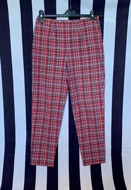 Vintage 60s red tartan skinny cotton trousers slacks, Small 
