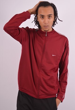 NIKE MENS TRACKSUIT TOP JACKET LARGE MAROON VINTAGE