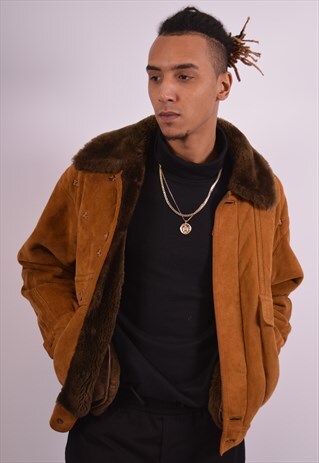 MENS VINTAGE SHEARLING LEATHER JACKET MEDIUM BROWN 90S