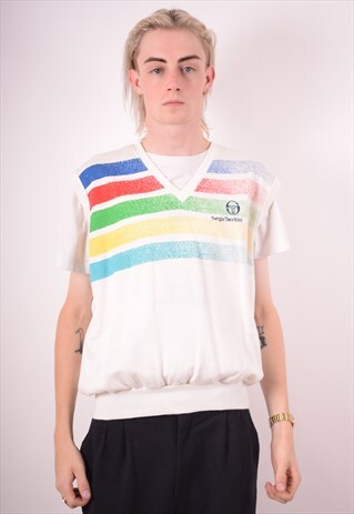 SERGIO TACCHINI MENS VINTAGE VEST TANK TOP MEDIUM WHITE 90S