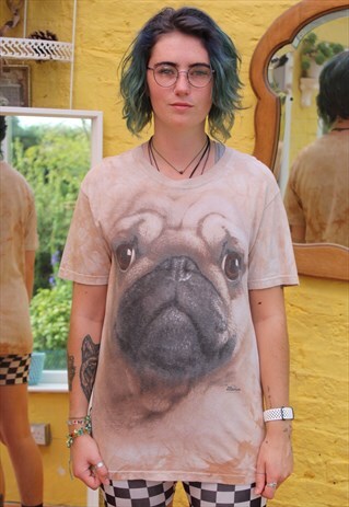VINTAGE PRINTED PUG DOG T-SHIRT SIZE S