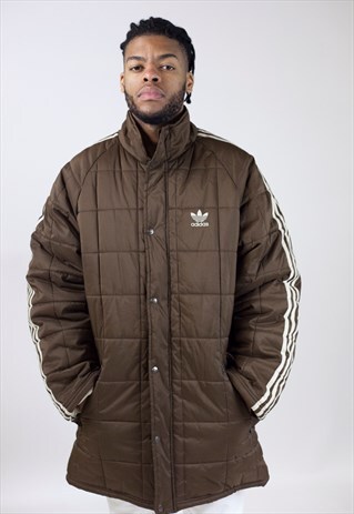 VINTAGE 90S ADIDAS BROWN LONG PADDED JACKET