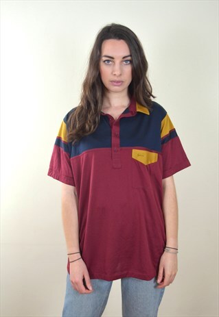 1980S VINTAGE RED & YELLOW POLO T SHIRT
